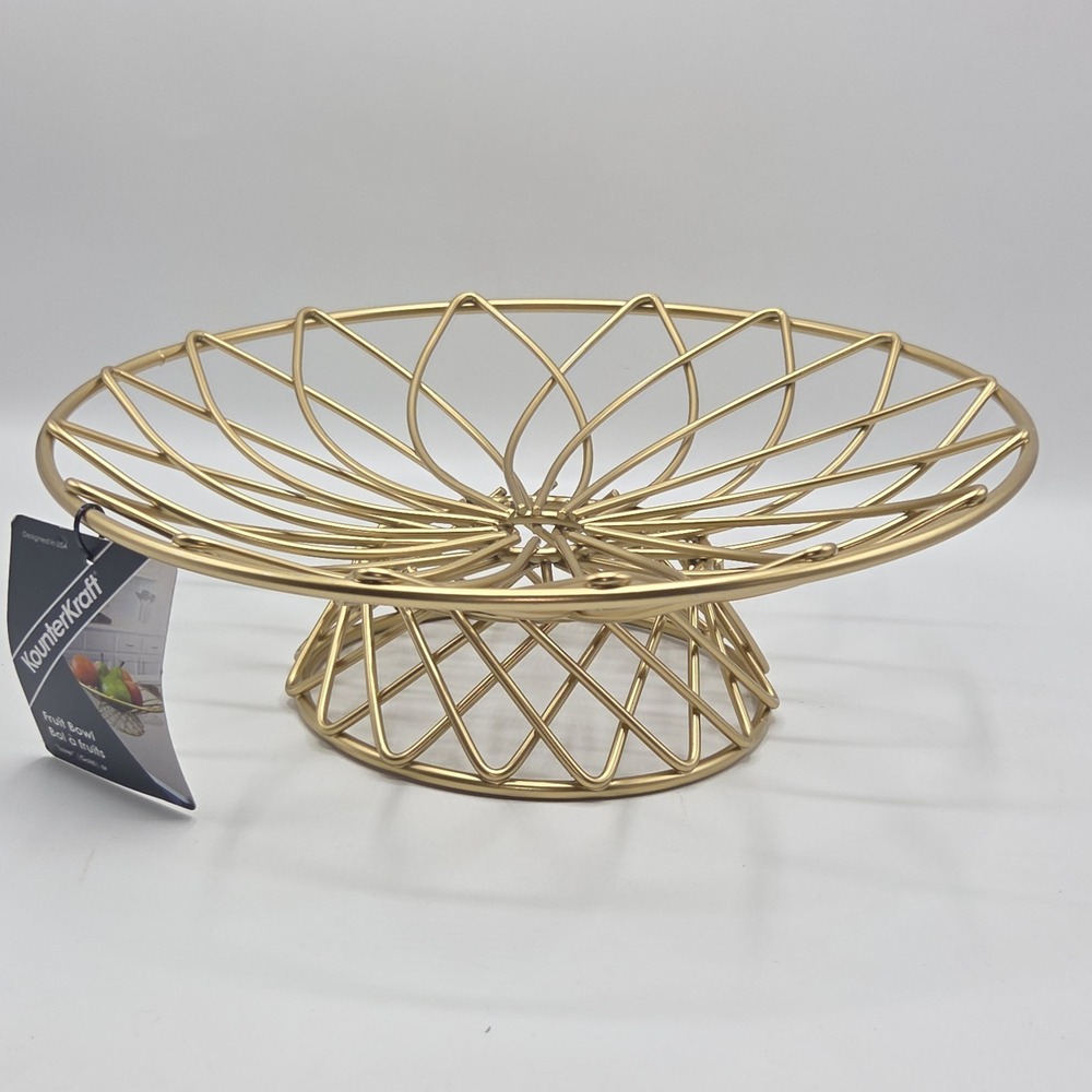 Kounter Kraft 12in Wire Metal Fruit Basket Decorative Pedestal Centerpiece Bowl